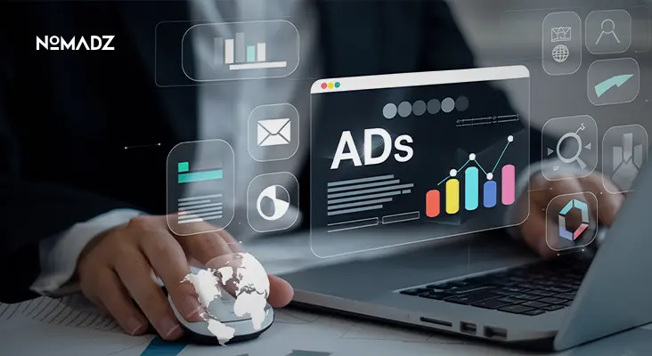 Meta Ads bidding strategies dashboard with ad performance charts on laptop screen.