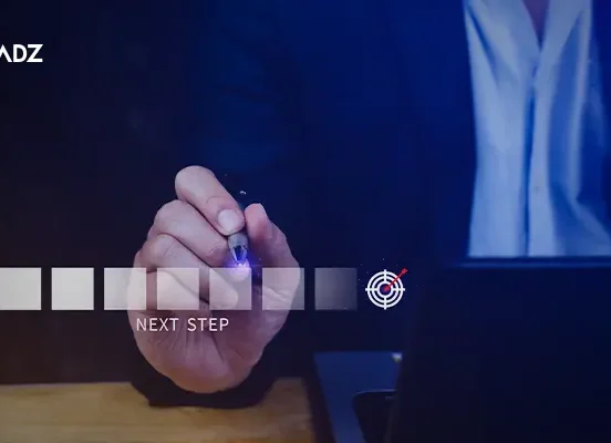 Content marketing strategy planning with digital targeting and next step concept on laptop screen.