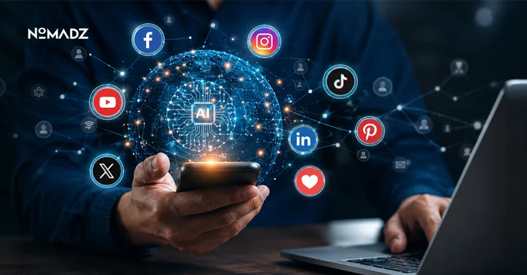 Artificial intelligence in social media with AI-powered marketing and digital platforms.