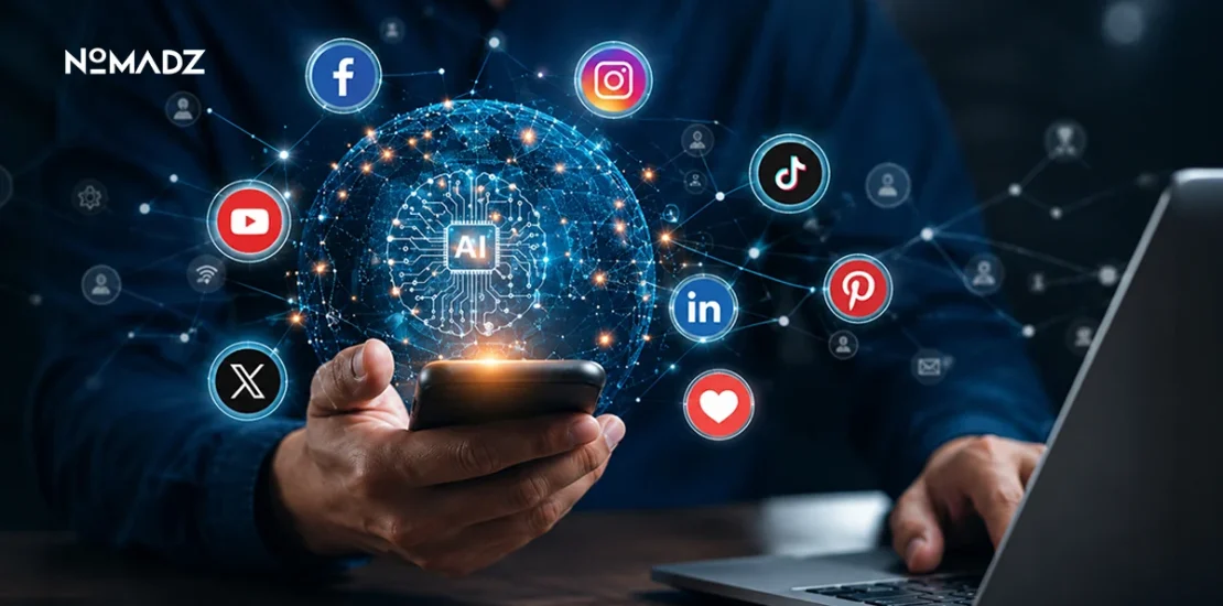 Artificial intelligence in social media with AI-powered marketing and digital platforms.