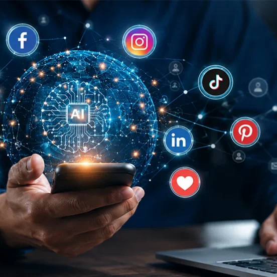 Artificial intelligence in social media with AI-powered marketing and digital platforms.