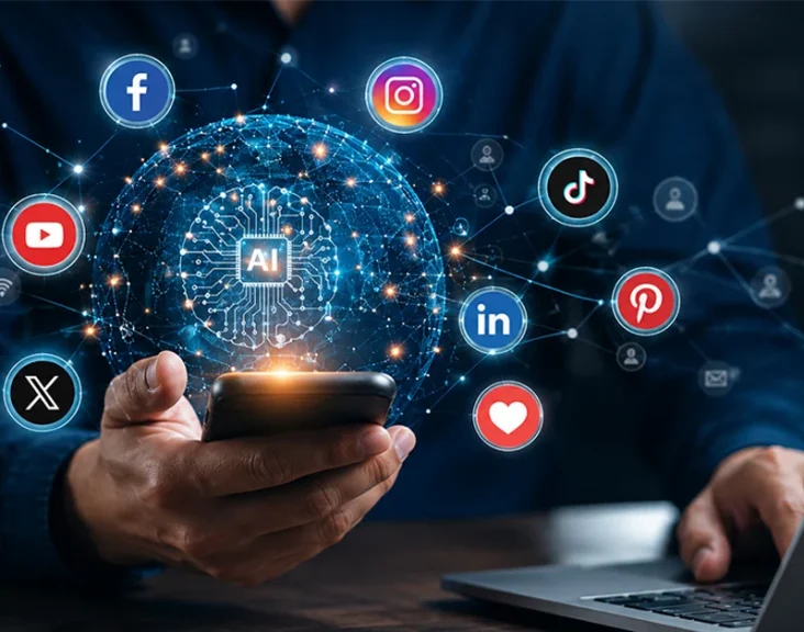 Artificial intelligence in social media with AI-powered marketing and digital platforms.